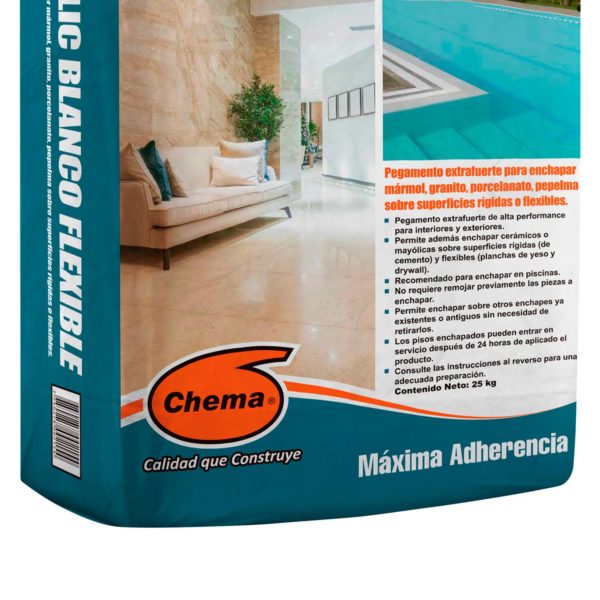 Pegamento en Polvo Chemayolic Blanco Flexible 25kg - Imagen 3