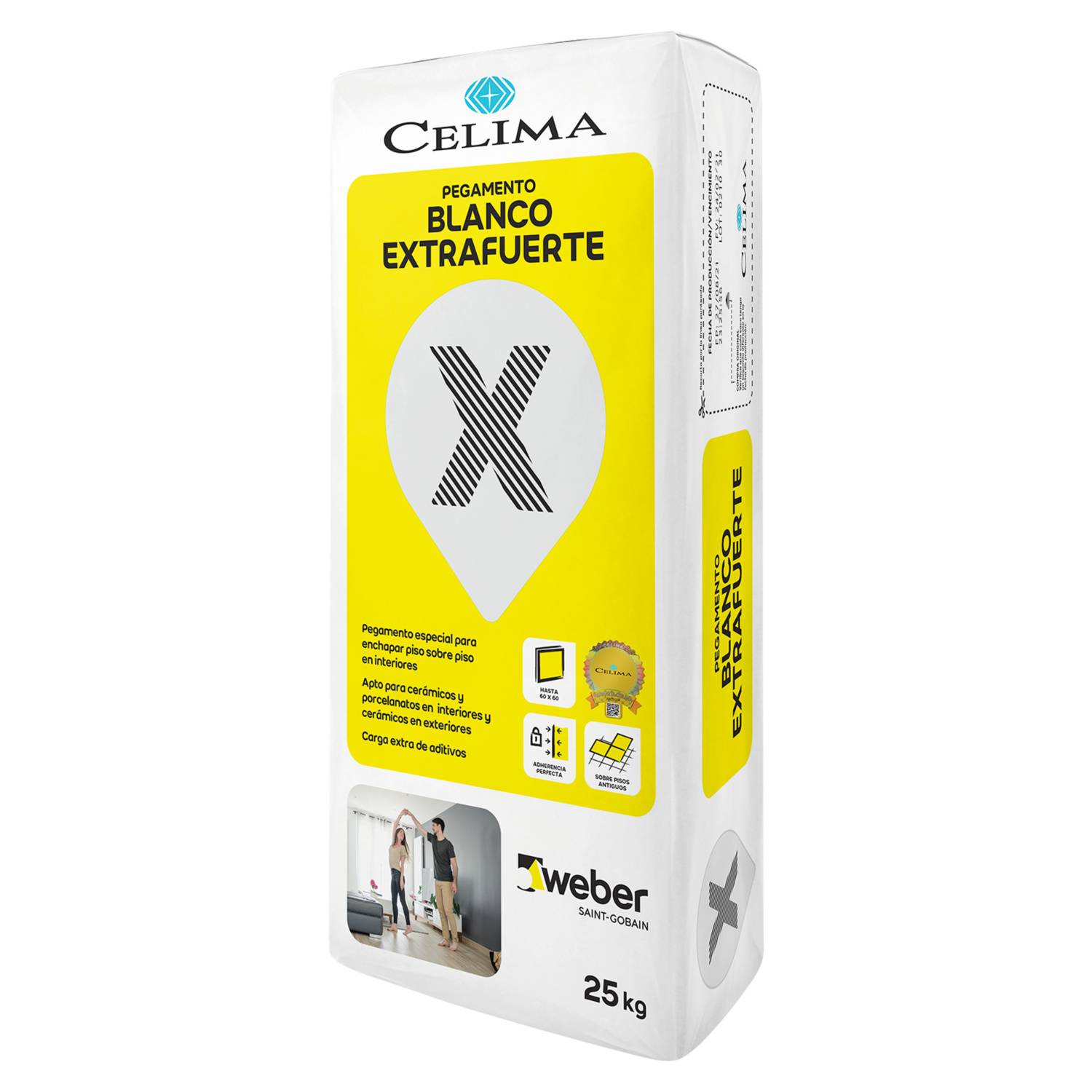 Pegamento blanco para Enchapar Piso sobre Piso Hasta 60x60 Celima-Weber