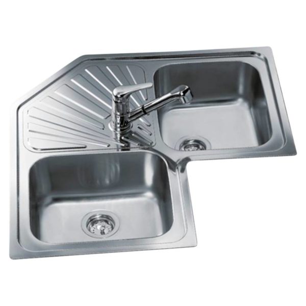 Lavadero de Cocina Acero Inoxidable 2 Pozas con Escurridero Angular 83x83cm  Teka